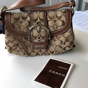 Coach Signature Small Flap Handbag Tan